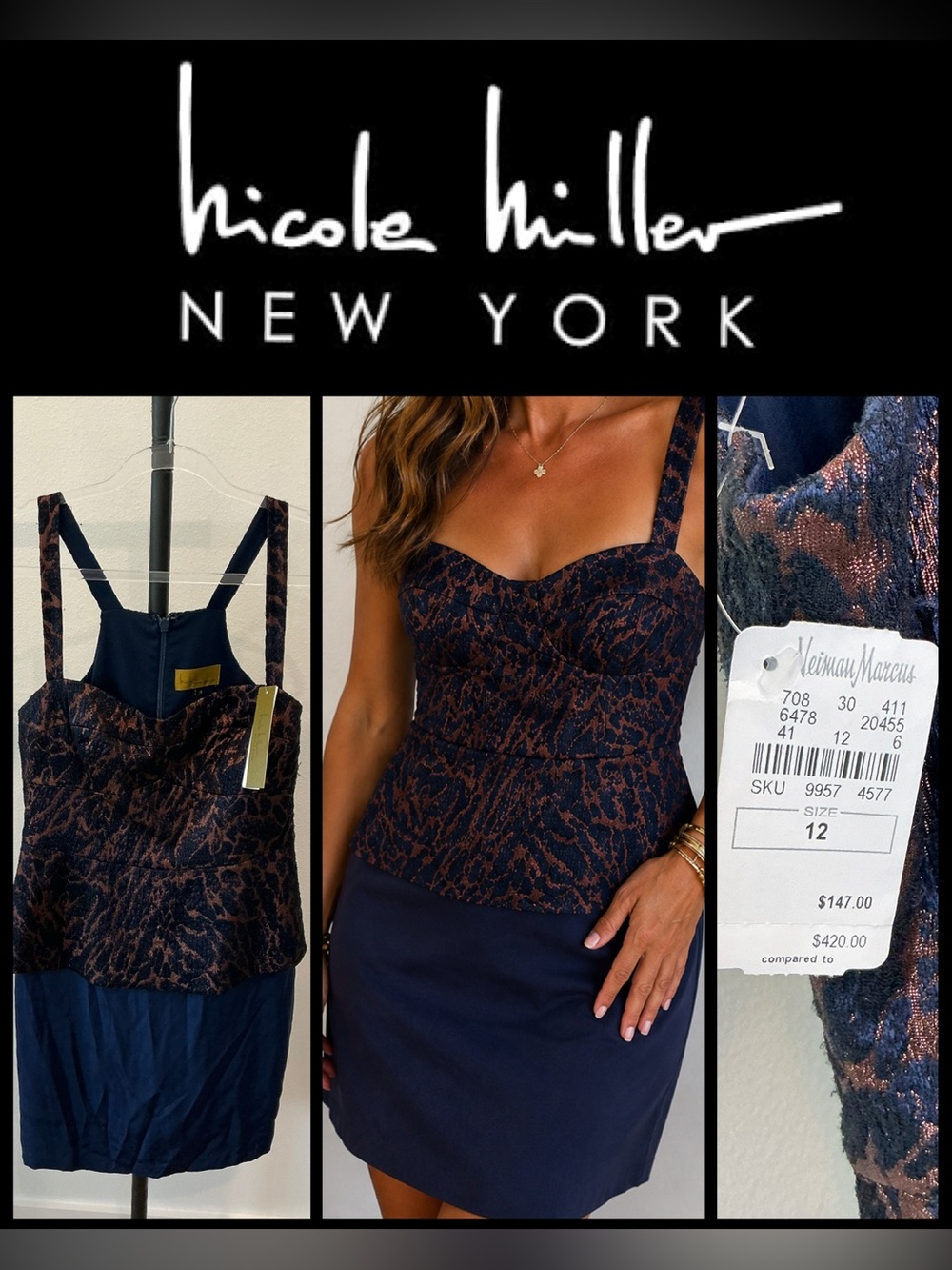 💃 NWT STUNNING Nicole Miller Dress Size 12 NEIMAN MARCUS 💃